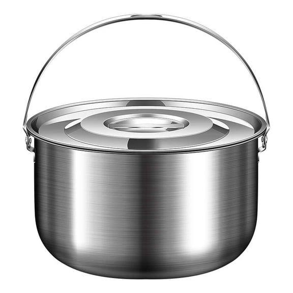 GRIMPEX Stainless Steel Outdoor Camping Pot with Handle and Lid Hanging Camping Cookware Multifunctional Steaming Boiling 1.4L