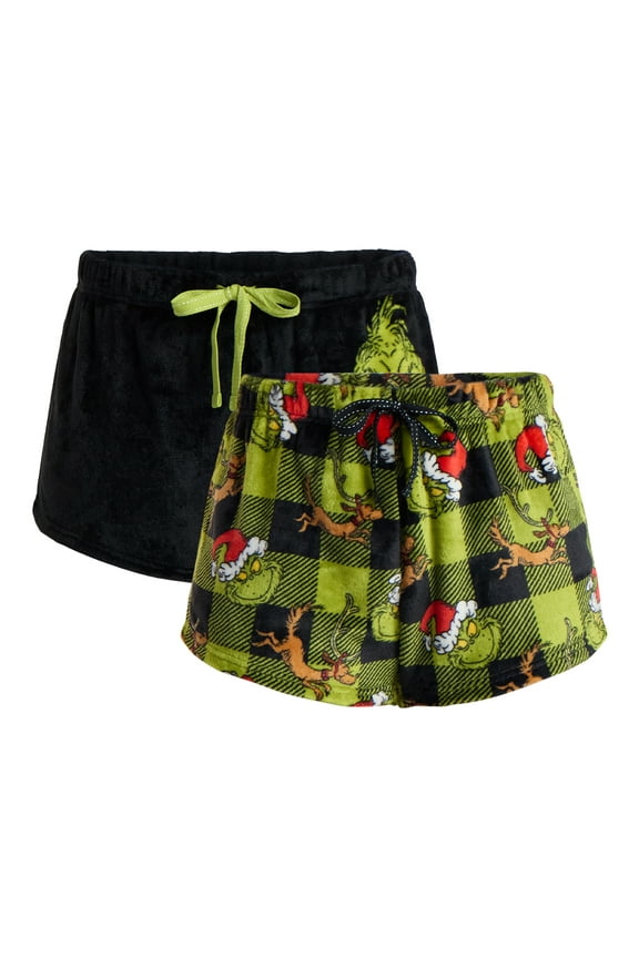 Dr. Seuss The Grinch Women's Plush Sleep Shorts, 2-Pack, Sizes XS-3X