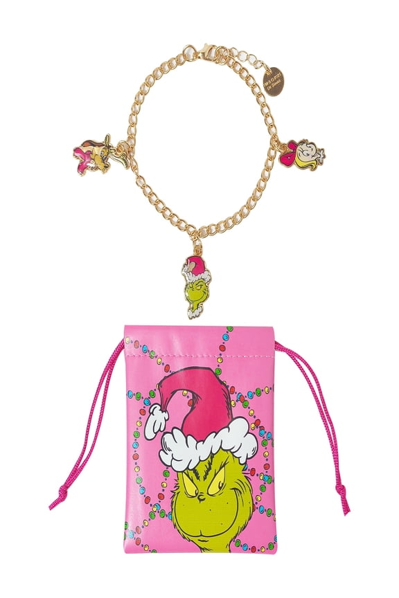 Dr Suess Grinch Charm Bracelet with Drawstring Pouch, Ages 3+