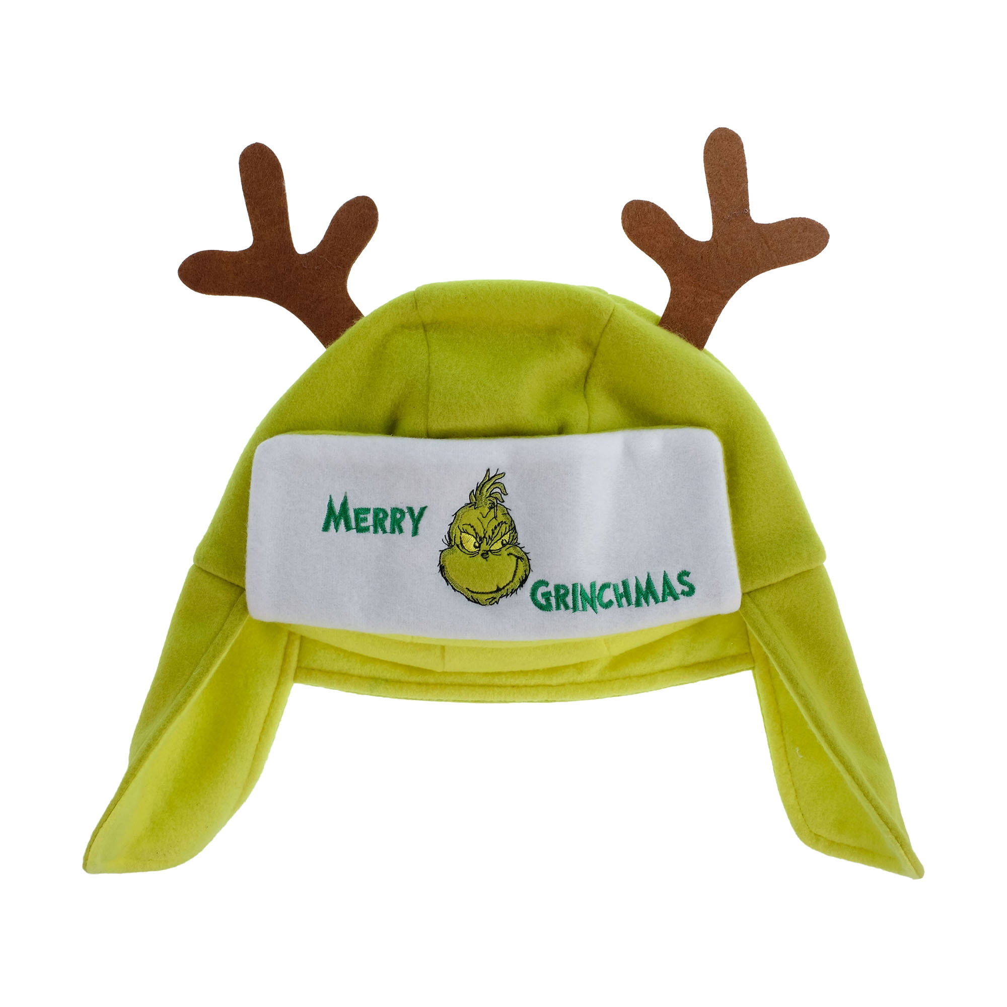 The Grinch Wearables Critter Hat with Antlers and “Merry Grinchmas” Patch