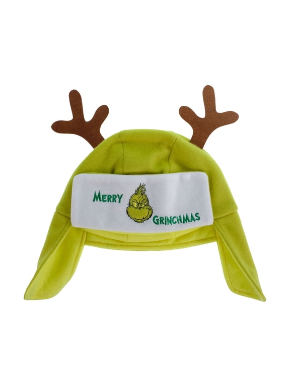 The Grinch Wearables Critter Hat with Antlers and Merry Grinchmas Patch