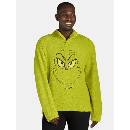 Dr. Seuss Men's & Big Men's Grinch Cosplay Faux Shearling Fleece Shacket, Sizes XS-3XL
