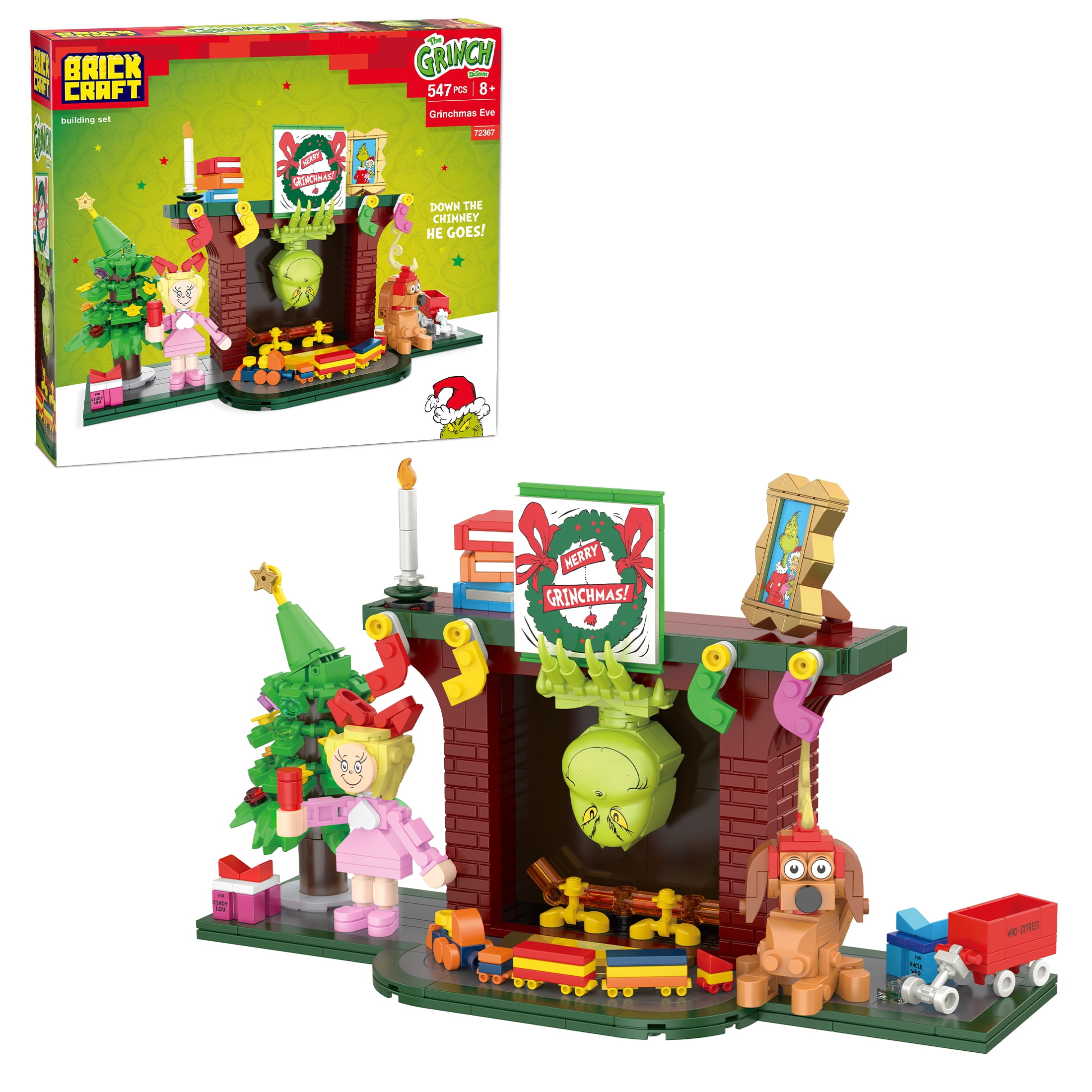 Brickcraft The Grinch Grinchmas Eve Fireplace Building Kit (547-Piece Plastic Set), Grinch Christmas Holiday Decoration, Christmas Collectible