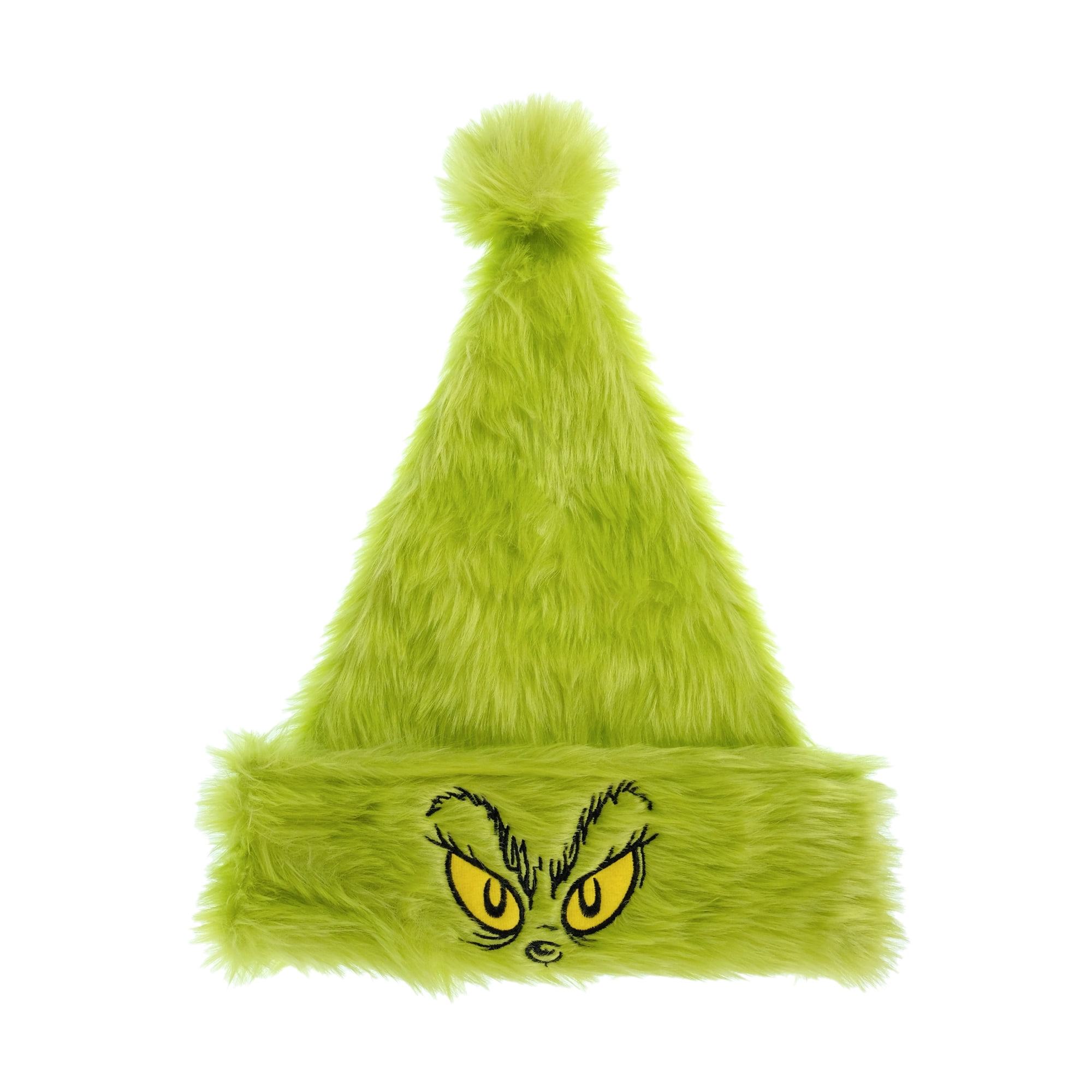 Dr. Seuss The Grinch Furry Hat – Green Plush Christmas Character Hat with Embroidered Eyes