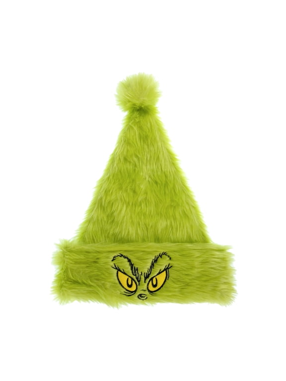 The Grinch Furry Hat Green Plush Christmas Character Hat with Embroidered Eyes