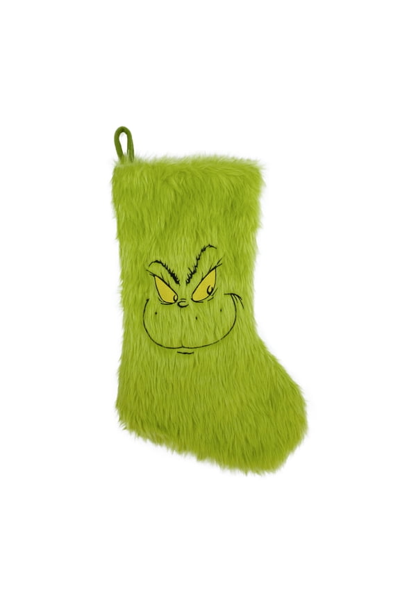 Dr. Seuss' How The Grinch Stole Christmas Furry Green Grinch Face 20 inch Stocking by Ruz