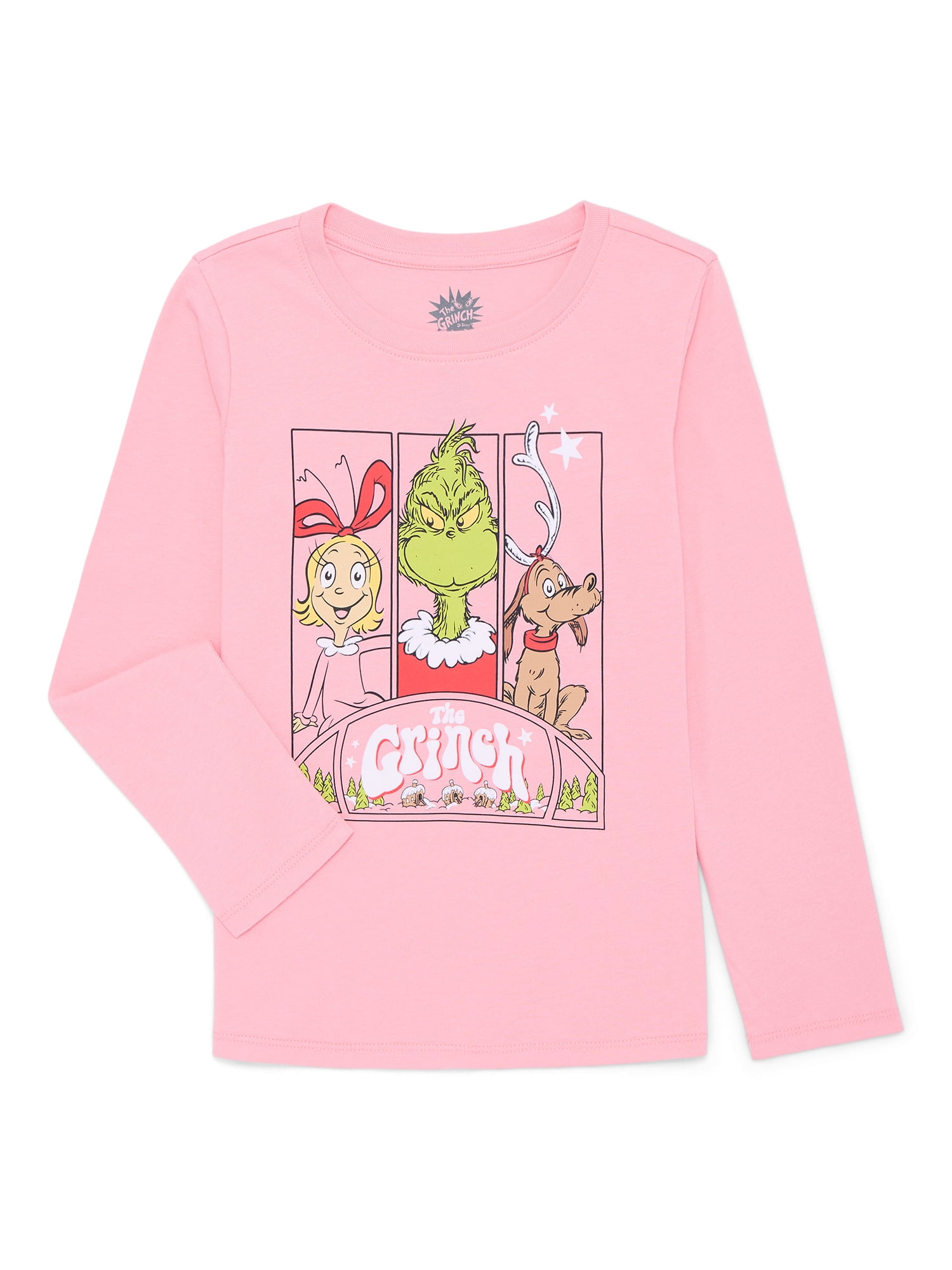 Dr. Seuss Grinch Girls Graphic Tee with Long Sleeves, Sizes 4-16