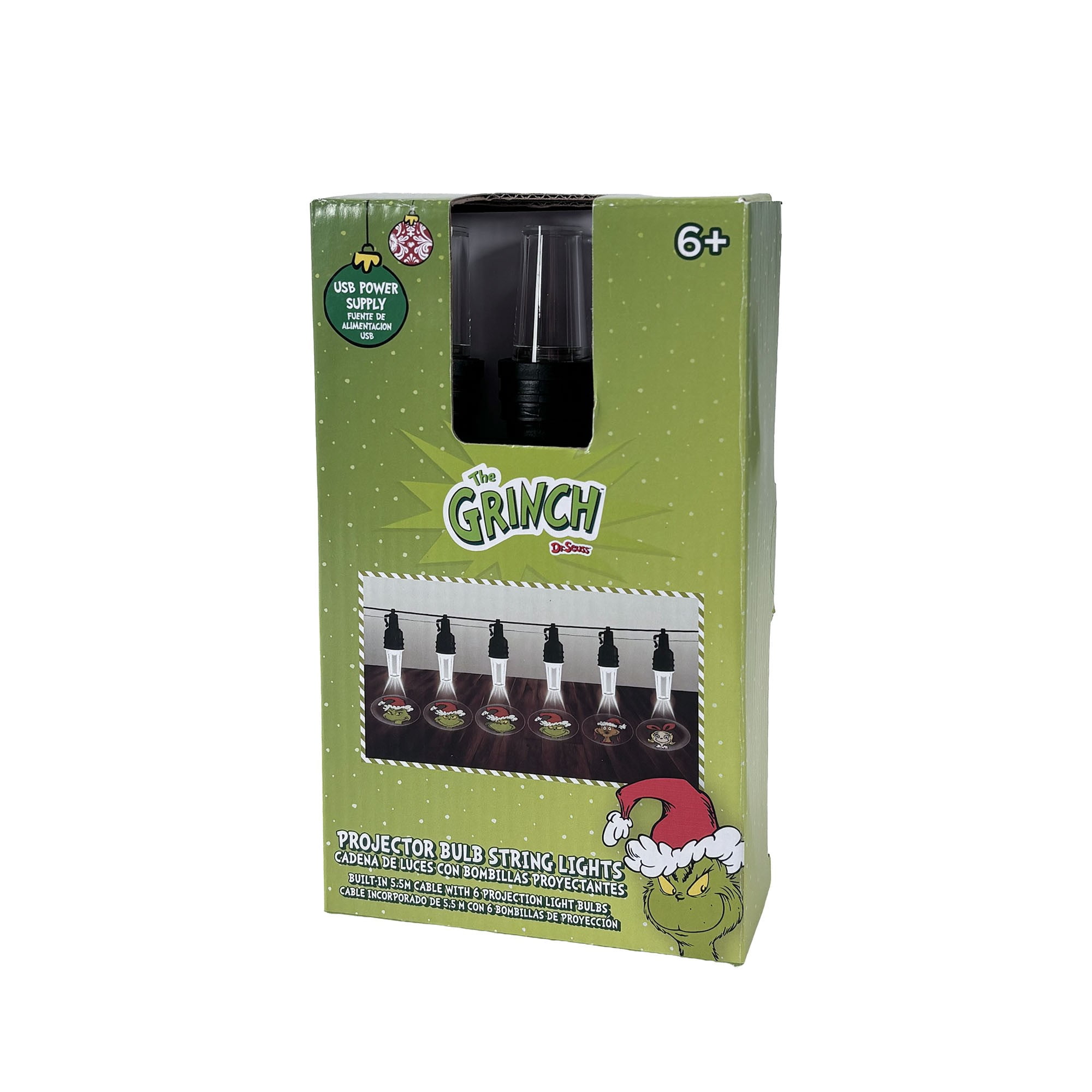 Dr. Seuss Grinch Projector Bulb String Lights, 72‑inch