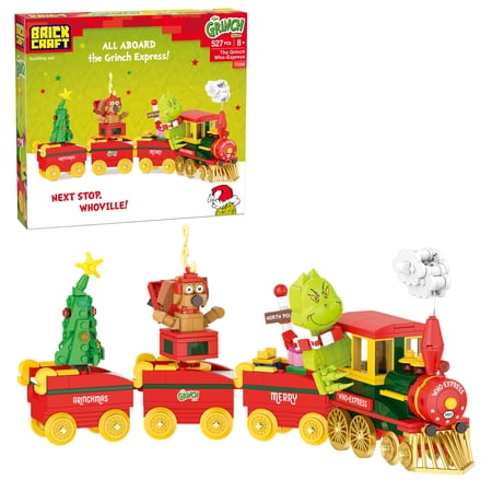 Brickcraft The Grinch Who-Express Train Building Kit (527-Piece Set), Grinch Christmas Train Decoration, Holiday Collectible Seasonal Display