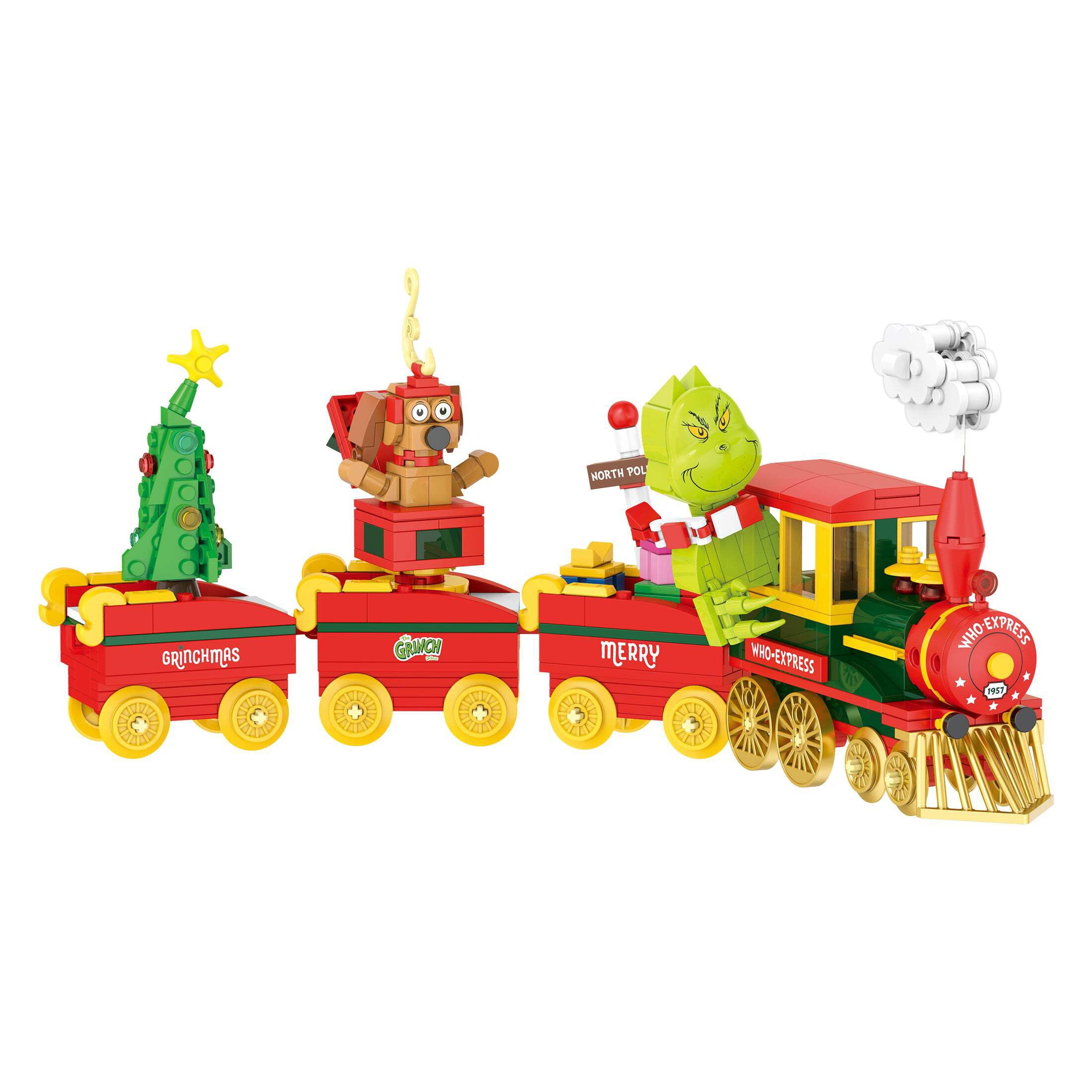 Brickcraft The Grinch Who-Express Train Building Kit (527-Piece Set), Christmas Train Decoration, Holiday Collectible Brick Toy, Seasonal Display