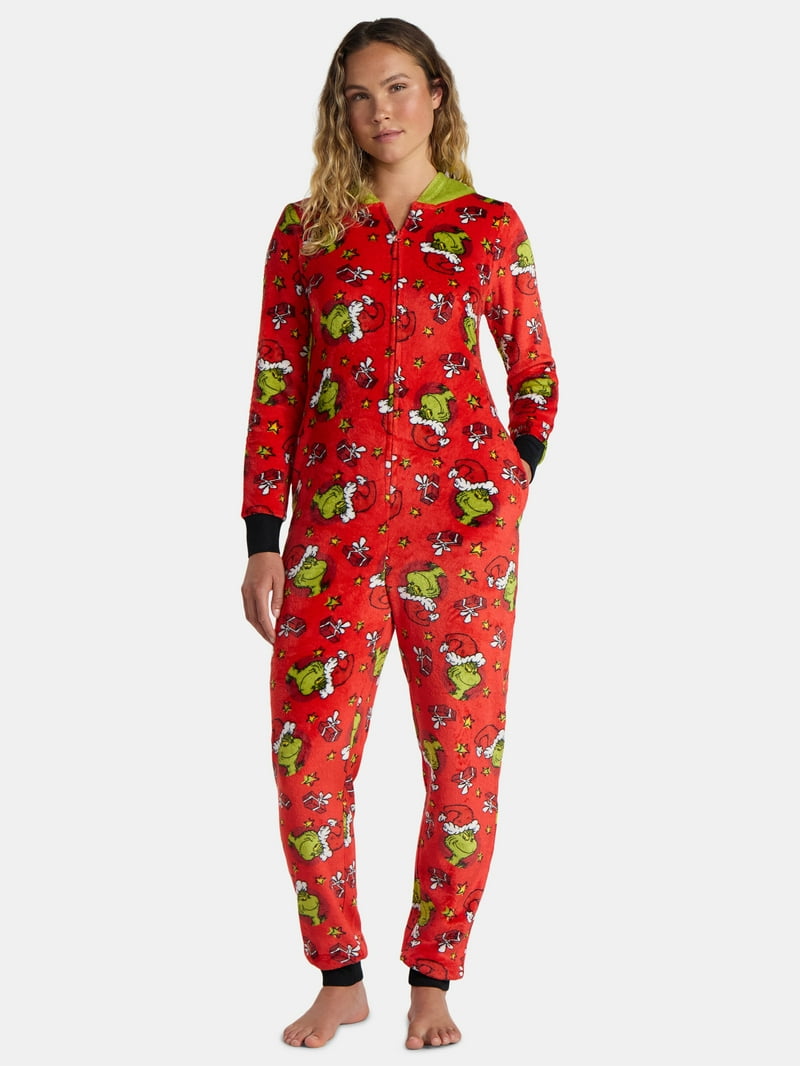The Grinch Women's and Women's Plus Minky Union Suit Pajamas with - Main Image