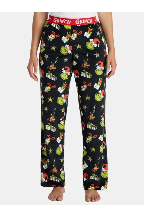 Dr. Seuss Women's The Grinch Print Velour Sleep Pants, Sizes XS-3X