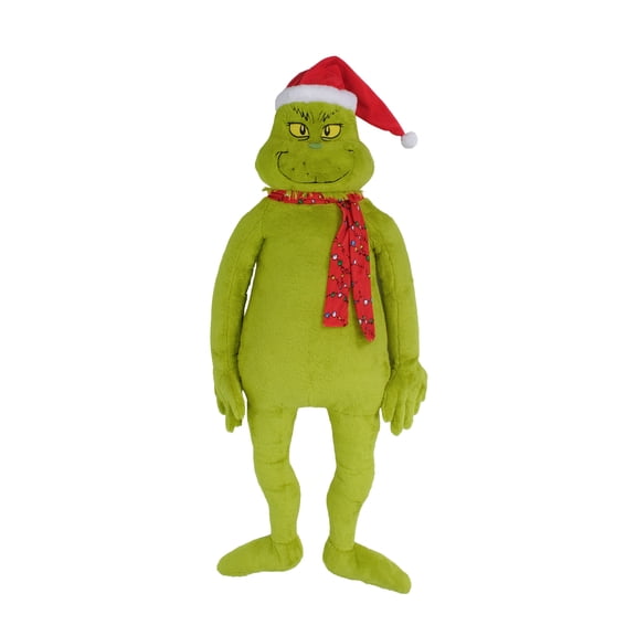 The Grinch Plush with Red Santa Hat and LightStrand Scarf