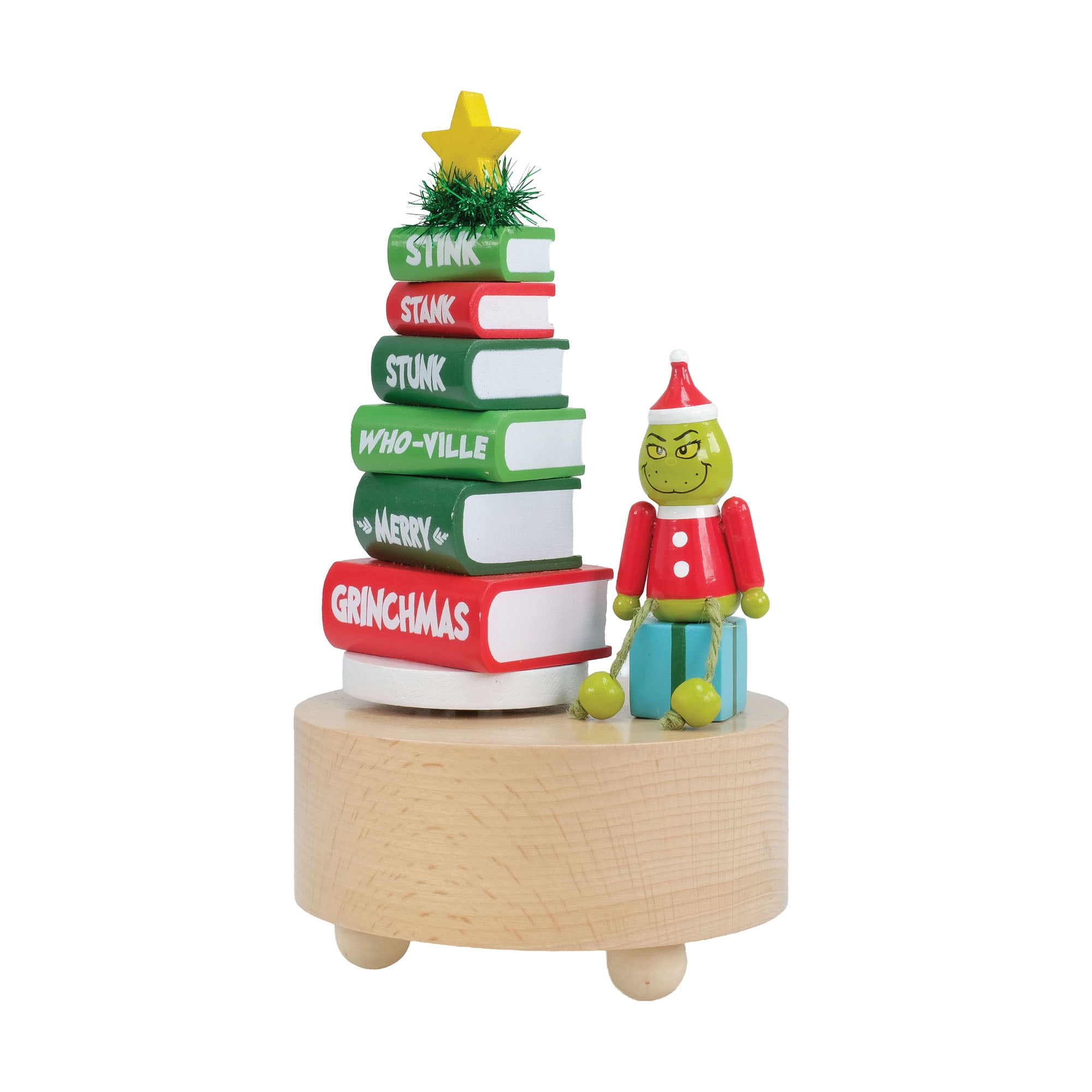 Grinch Musical Rotating Wood Tabletop Decoration – Book Stack Christmas Display