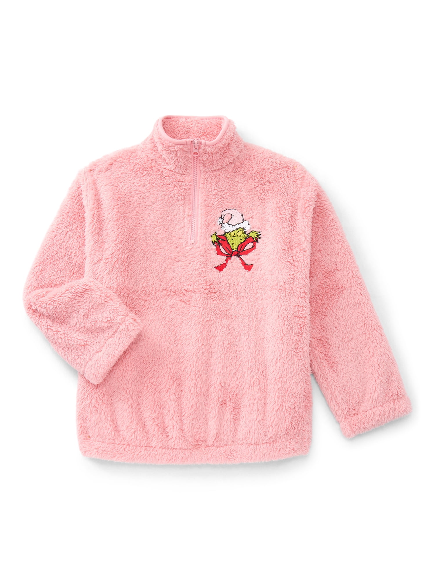 Dr. Seuss The Grinch Girls' Front Back Graphic Quarter Zip Fleece Pullover, Sizes 4-16