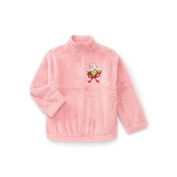Dr. Seuss The Grinch Girls' Front Back Graphic Quarter Zip Fleece Pullover, Sizes 4-16