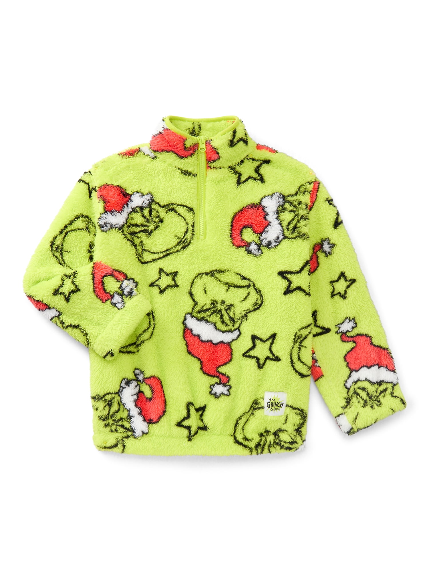 Dr. Seuss The Grinch Girls' Graphic Print Quarter Zip Fleece Pullover, Sizes 4-16
