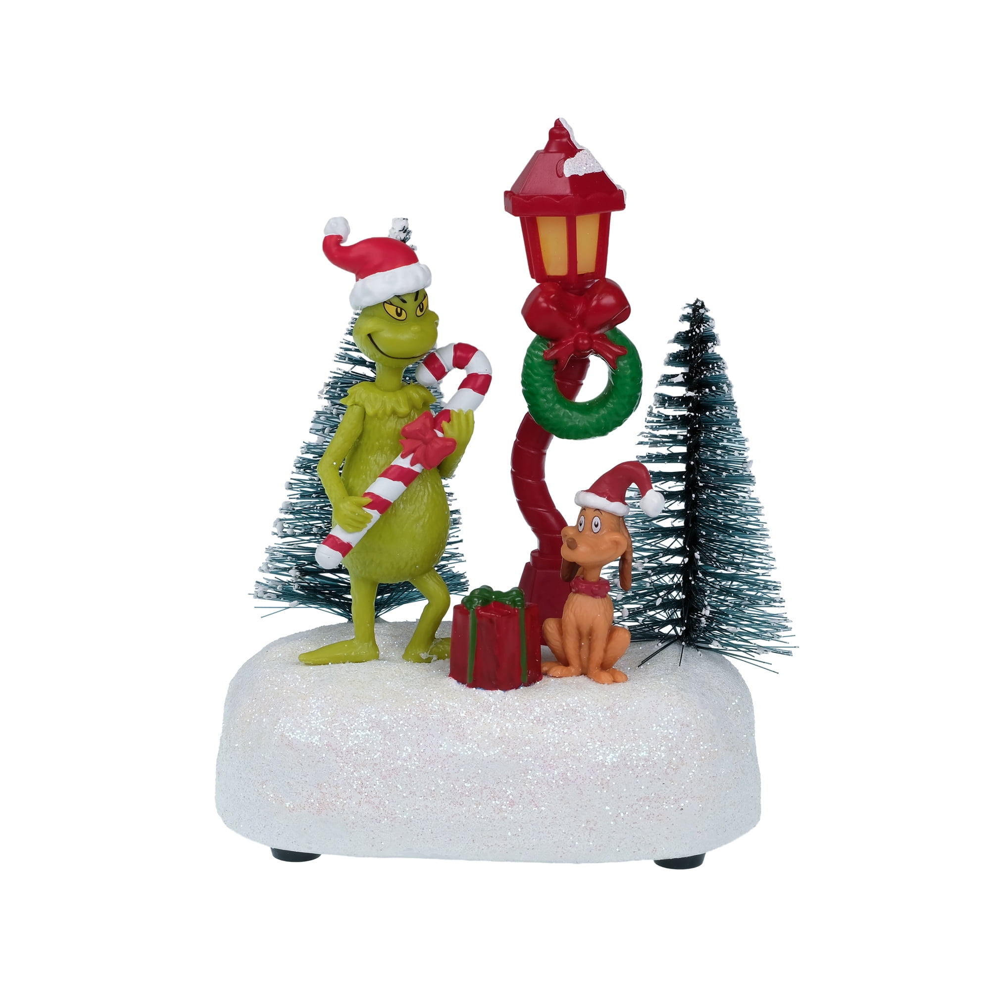 Dr. Seuss The Grinch Village Scene Tabletop Christmas Figurine – Grinch & Max with Candy Cane