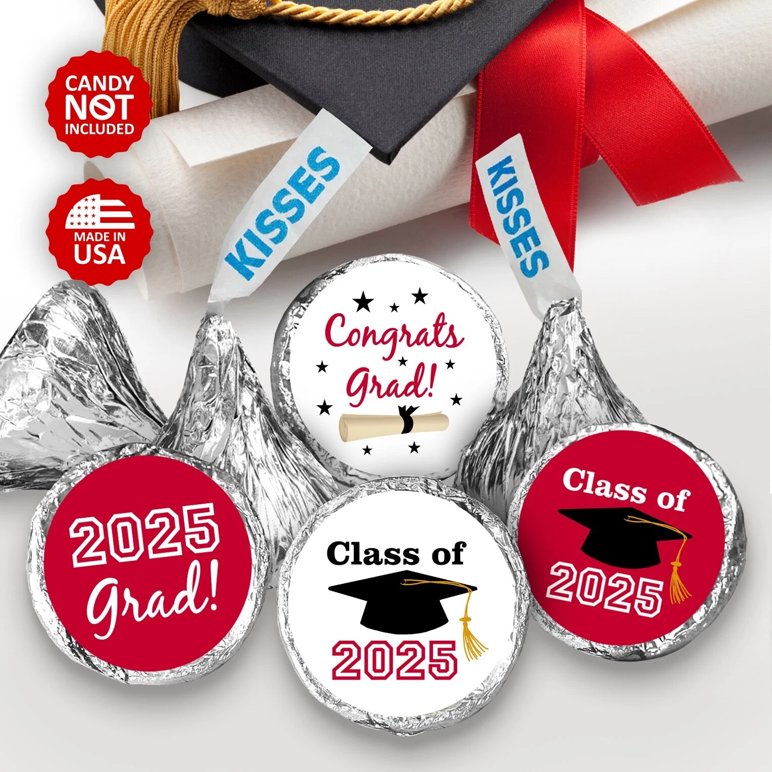 GRIND- Class Of 2025 Red Graduation Party Favor Kisses Stickers Labels ...