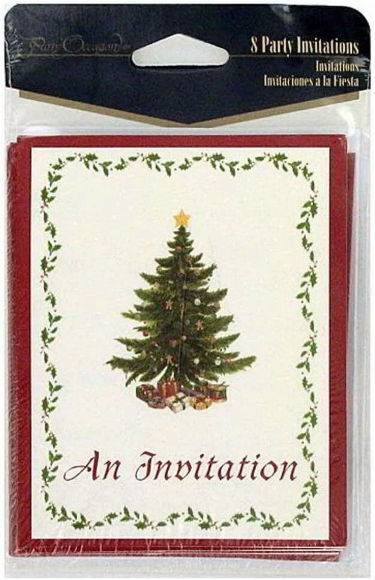 GRIND- Classic Christmas Tree White Red Winter Holiday Party Invitations W/Envelopes