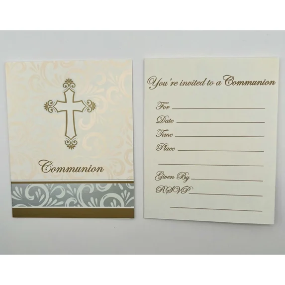 GRIND- Divinity Cross Silver Gold Religious Christian Party Invitations - Communion