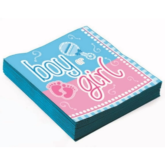 GRIND- Gender Reveal Pink Blue Cute Baby Shower Party Supplies Paper Beverage Napkins