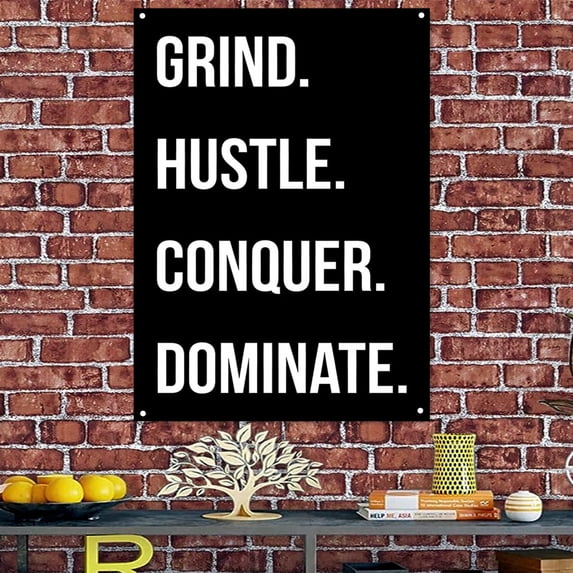 GRIND. HUSTLE. CONQUER. DOMINATE. - Inspirational Fitness Quotes Wall Art Poster Wall Hanging Flag - Workout Sports Banner Tapestry For Gym, Room, Office Home Decor 38" x 57"
