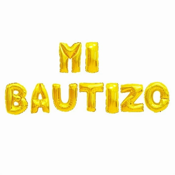 GRIND- Mi Bautizo Balloon Set, Gold Foil Letter Balloons, Baptism Decorations