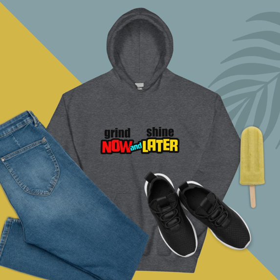 GRIND-NOW-AND-SHINE-LATER Hoodie (Dark Heather, S)