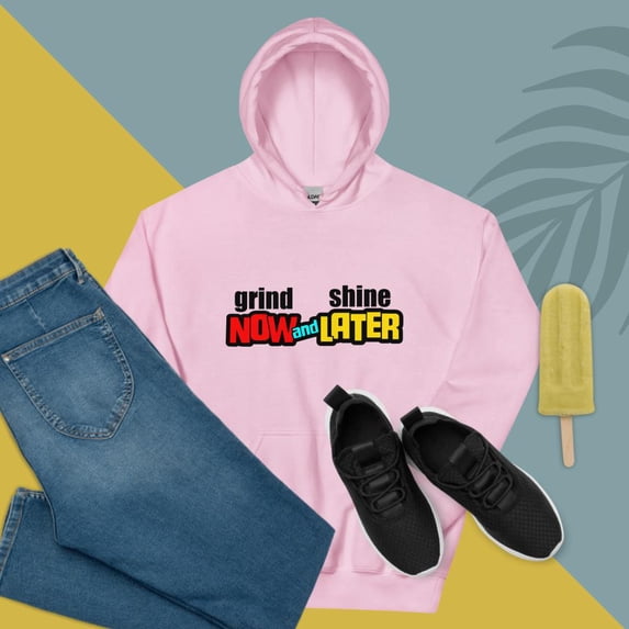 GRIND-NOW-AND-SHINE-LATER Hoodie (Light Pink, S)