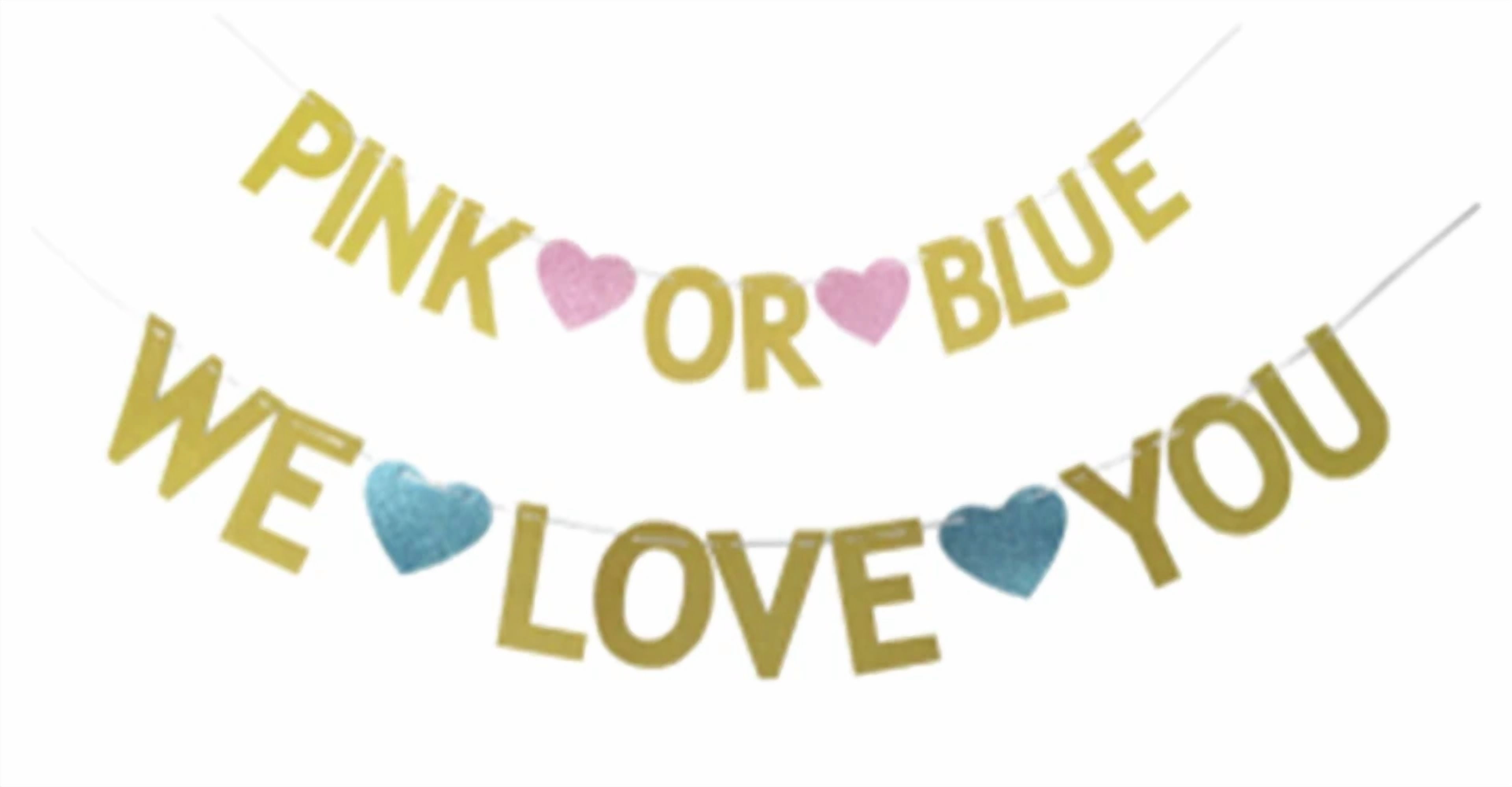 GRIND- Pink Or Blue We Love You Glitter Banner Baby Shower Gender Reveal Party Decor