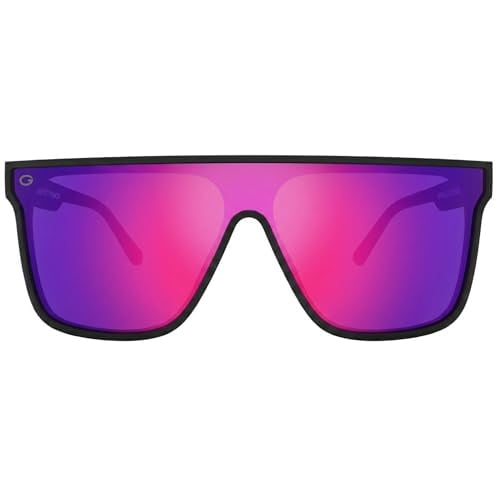 GRINDERPUNCH Polarized Shield Sunglasses for Men & Women, Oversized Flat Top Square Lens, UV400 Protection - Purple