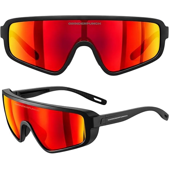 GRINDERPUNCH Polarized Sports Sunglasses Golf Pickleball Softball Ski Cycling Baseball Running Glasses Men Women - Red