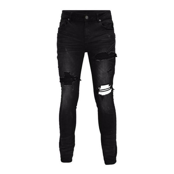 GRINDHOUSE RIPPED N REPAIR SIDE LONG ZIP MEN'S JEANS 34X34