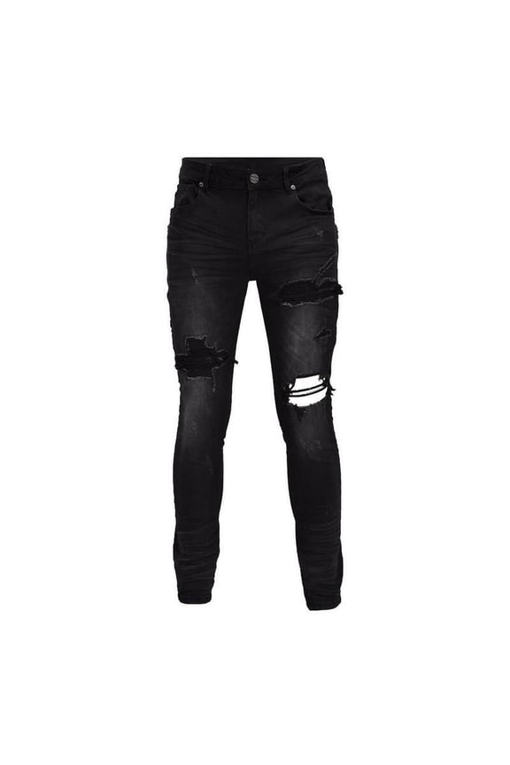 RIPPED N REPAIR SIDE LONG ZIP MEN'S JEANS 36 x 34