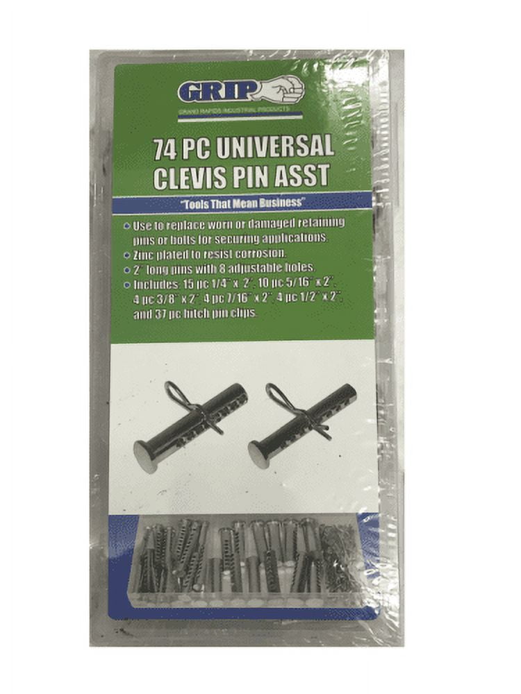 GRIP 74pc Universal Clevis Pins Assortment Hitch Pin Clips Hardware Kit