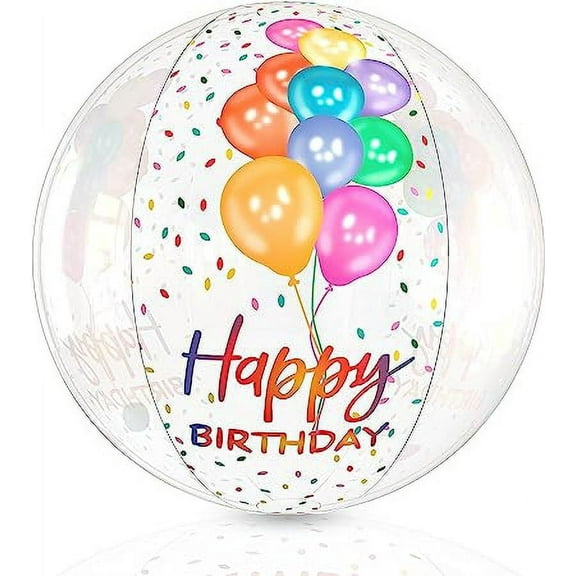 GRIP A POOL Beach Ball for Birthday Party - 20" Clear Inflatable Ball for Swimming Birthday Parties