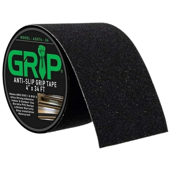 GRIP Black Aluminum Waterproof Anti-Slip Tape | 80 Grit Safety Tape Indoor/Outdoor (4" x 34')