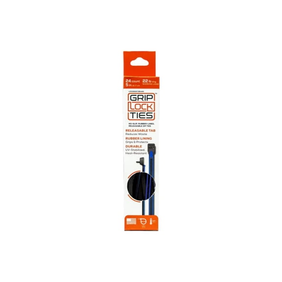 GRIP LOCK TIES Zip Ties 5in Releasable Black / Blue 24pk