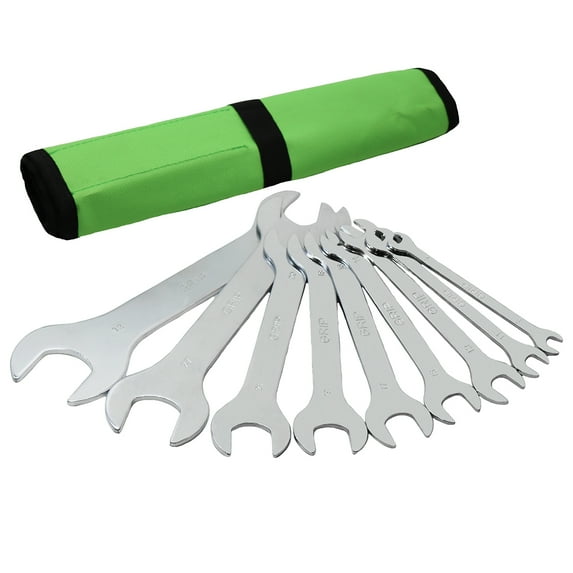 GRIP 9 pc Super Thin Open End Wrench Set Metric - Sizes 8 x 9mm, 10 x 11mm, 12 x 13mm, 14 x 15mm, 16 x 17mm, 18 x 19mm, 20 x 21mm, 24 x 27mm, 30 x 32mm - Roll Up Storage Pouch