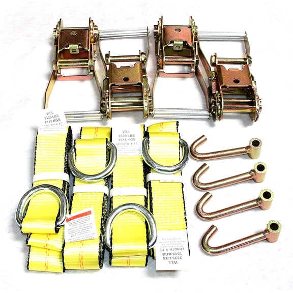 GRIPON (Pack of 6) 2" x8' Lasso Strap with 2" Ratchet and J Finger Hook Tie Down