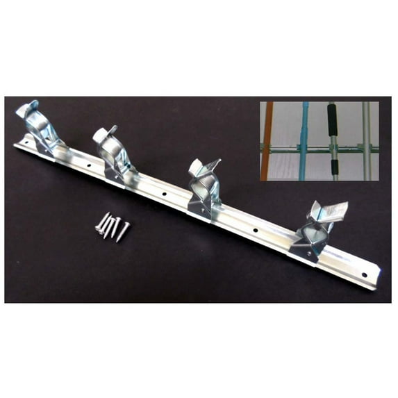 GRIPPICLAMP Heavy-Duty Tool/Broom Metal Rack | 11" (27.9 cm) Length | 4 Spring-Action Clips | Multi-Tool Storage Solution | Hardware Not Included