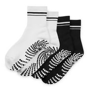 Gaiam Grippy Crew Socks 2pack, Black/White, One size fits most, Unisex