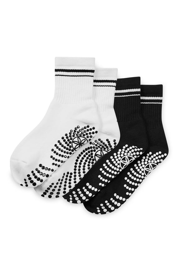 Grippy Crew Socks 2pack, Black/White, One size fits most, Unisex