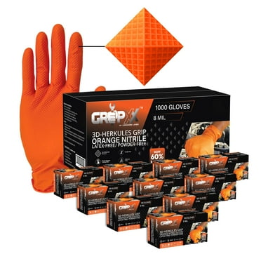 GRIPXX 8 Mil Orange Nitrile Gloves - Heavy Duty, 3D Raised Diamond Texture Grip - Latex-Free & Powder-Free - Industrial, Mechanic, Food Service - Disposable Gloves for Tough Tasks (X-Large, Orange)