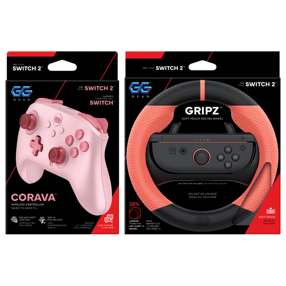 GRIPZ Racing Wheel + Corava Wireless Controller Bundle for Nintendo Switch 2 - Red