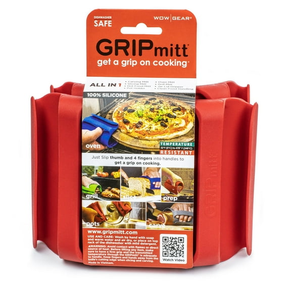 GRIPmitt Silicone Kitchen & BBQ Mitt 2-Pack Set (Medium/Large, Red)