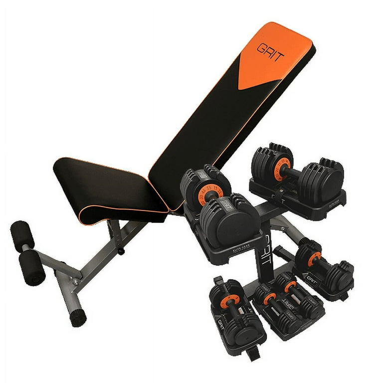 GRIT Elite Gear Complete Set: Weight Set for Home Gym, Weight Bench with  Weights and Stand, Weight Workout Equipment, Bench Press Set with Weights,  Folding Weight Bench, Workout Weights 