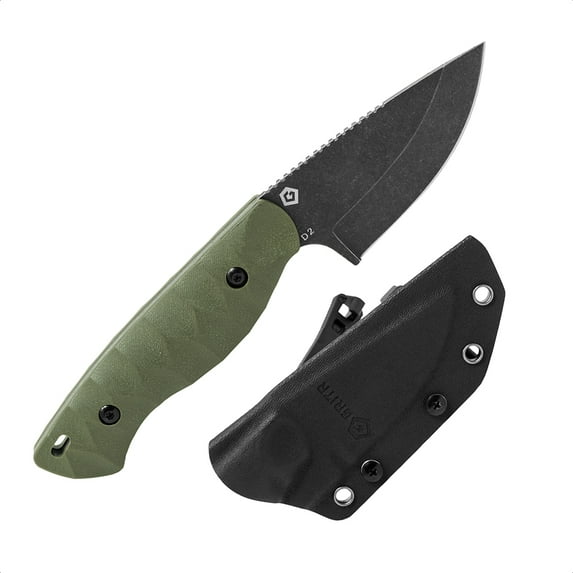 GRITR Scout Hunting EDC Drop Point Fixed Blade Knife w/ Kydex Sheath, ODG