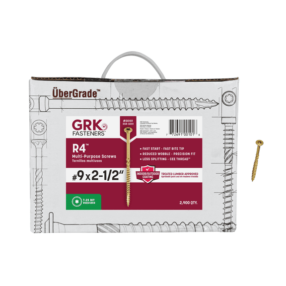 GRK Fasteners R4 #9 x 2-1/2" Multi-Purpose Framing Screws, 2900 PCS